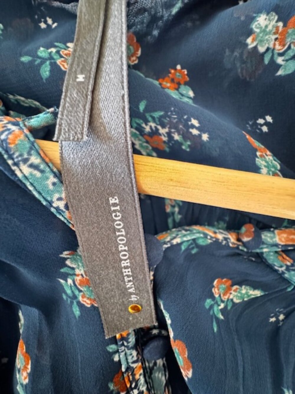 Anthropologie Sheer Babydoll Blouse In Blue Floral Print - Picture 9 of 10
